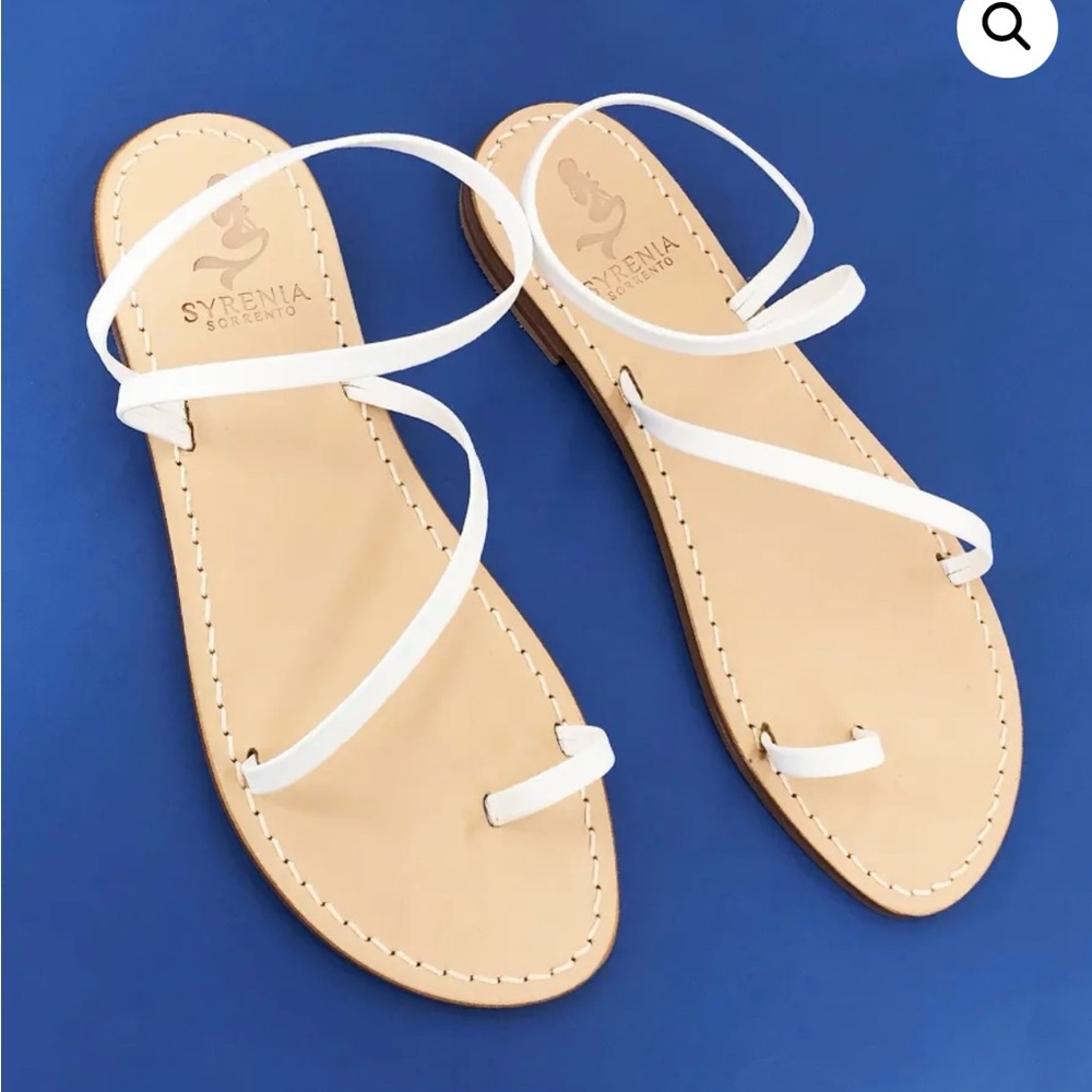 Syrenia Sorrento Italian White Leather Strap Sandals Flats size 8